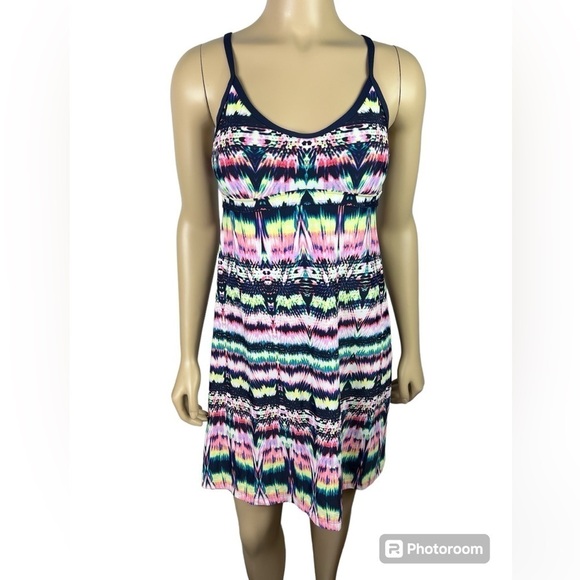 Athleta Dresses & Skirts - Athleta Shorebreak Athletc/Swim Racer Back Ikat Print Dress Built in Bra Sz S